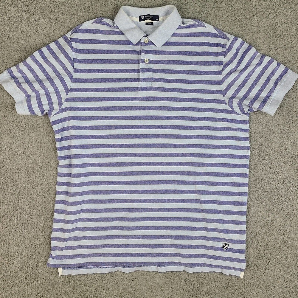 Cremieux Classics Polo Shirt Mens Large Blue Striped Short Sleeve